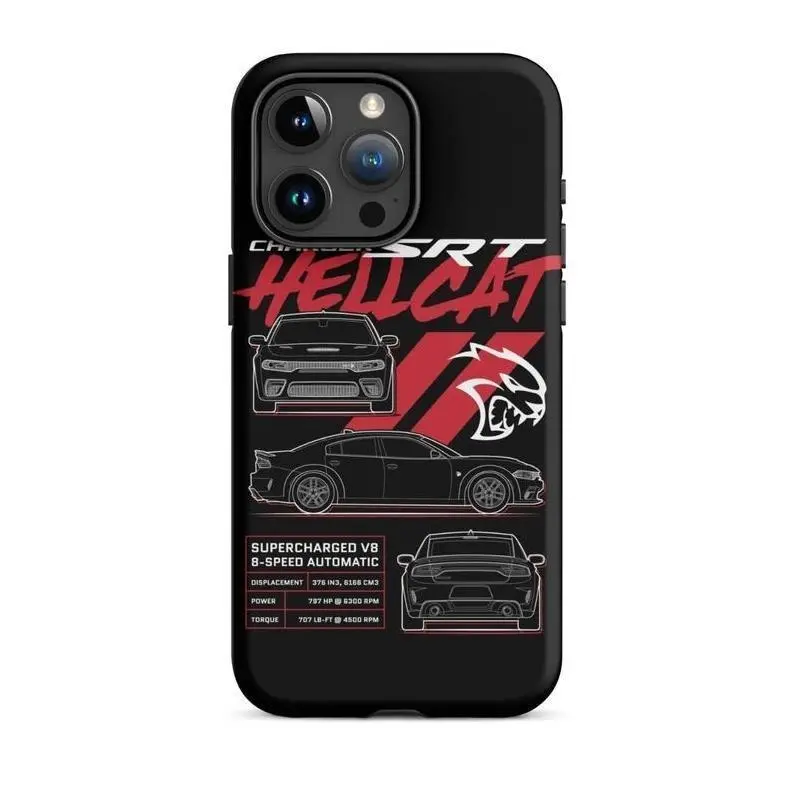 Hellcat Charger Blueprint iPhone Tough Case, Sport Car iPhone Case, srt hellcat accessories, Case for iPhone 16 15 14 13 12 Mini Pro Promax, Gift, Tough Phone Case For iPhone Plus Accessories