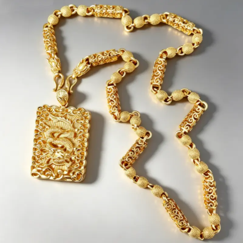 Men's Gold-Plated Dragon Pendant Necklace - Intricate High-Polish Chain Statement Jewelry, Exquisite Jewelry Gift for Husband, Stylish Accessories for Daily Wear with Power, Good Fortune & Strength, Gold Plated Jewelry, Power, Good Fortune, And Strength