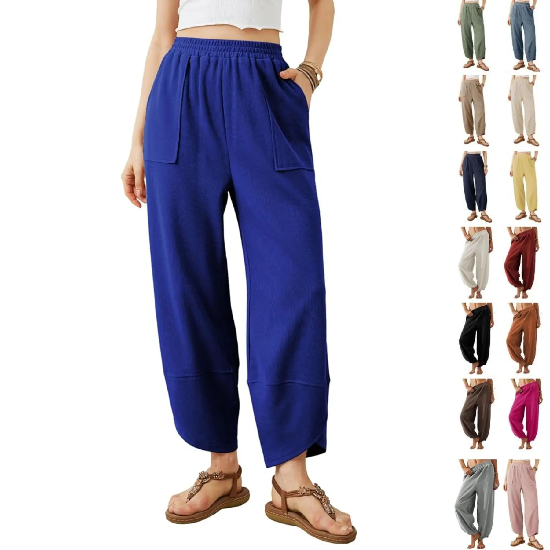 SCUSTY New Colors Added Womens Baggy Wide Leg Pants Casual Loose Elastic Waisted Palazzo Harem Pants with Pockets Summervibes