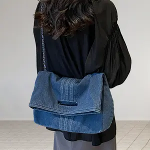 Women's Denim Tote Bags Casual Retro Hobo Purse With Adjustable Chain Strap Lightweight Soft Tote Handbags