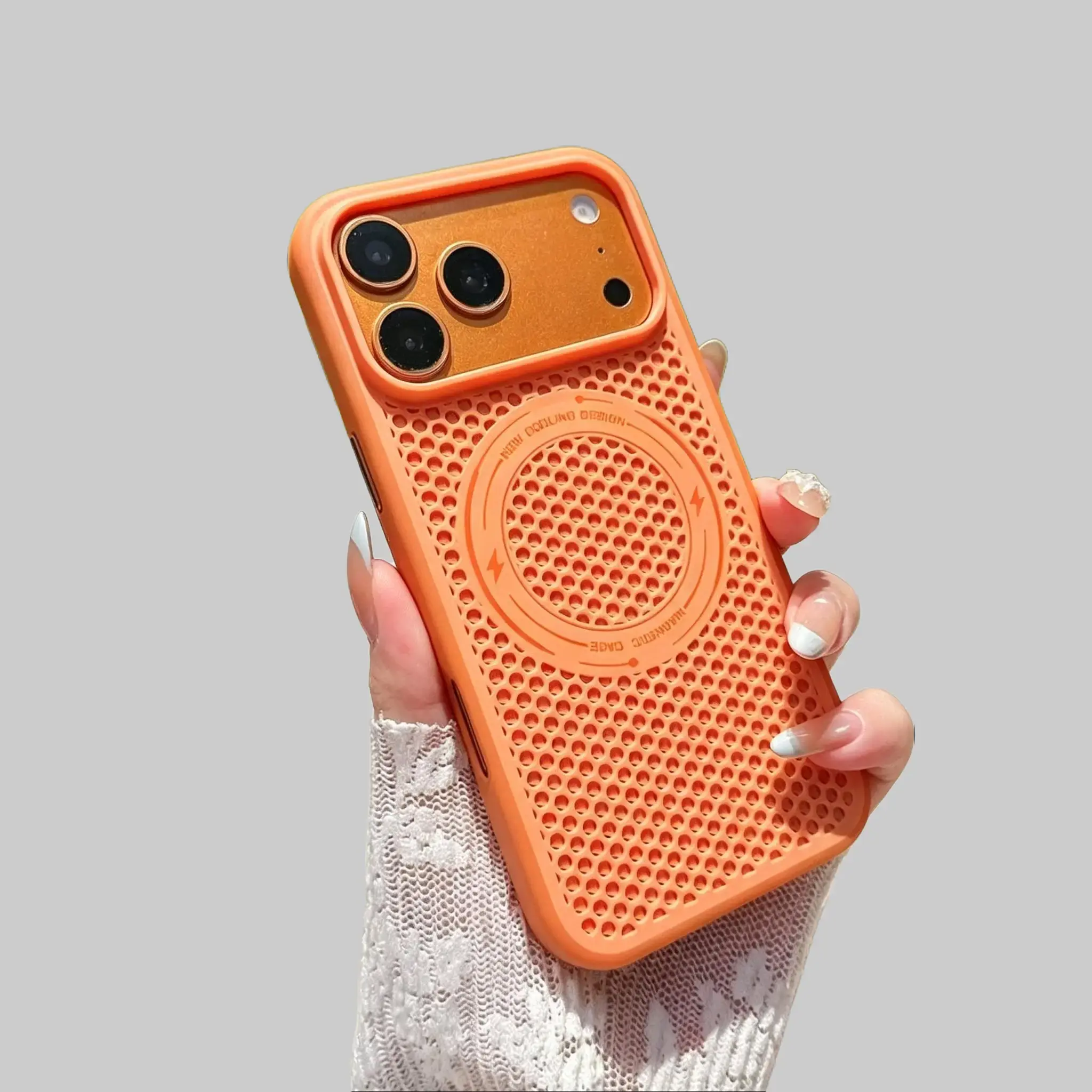 Honeycomb Magnetic Liquid Silicone Phone Case for iPhone 17/16/15/14/13 Pro Max - Summer Cooling, Soft Skin-Friendly, Breathable Hollow Design, Strong Magnetic Wireless Charging, Full Anti-Drop Protection, High-Aesthetic Solid Color Cover