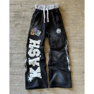 NewAmerican Sweatpants Y2K Pants Men Gothic Hip Hop Letter Patch Retro Double Layer Design Baggy Elastic Waist Jogging Casual Pants