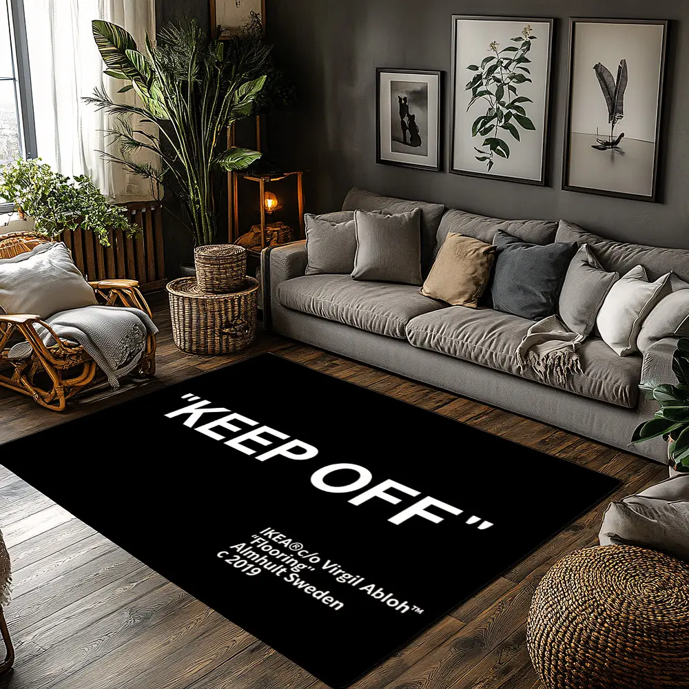 Streetwear Keep Off Letter Pattern Crystal Velvet Decorative Flatweave Cozy Indoor Area Rug Black White Non‑Slip Fashion Accent Living Room Rug Decorative Rugs#KeepOffRug #StreetwearRug #FashionHomeDecor #BlackWhiteLetterCarpet #CrystalVelvetRug