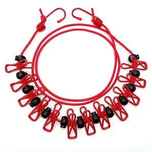 Clothesline Rope 1.8m Long with 12 Clips and 13 Beads, Stretchable Up to 3m, Durable Laundry Line for Outdoor Use