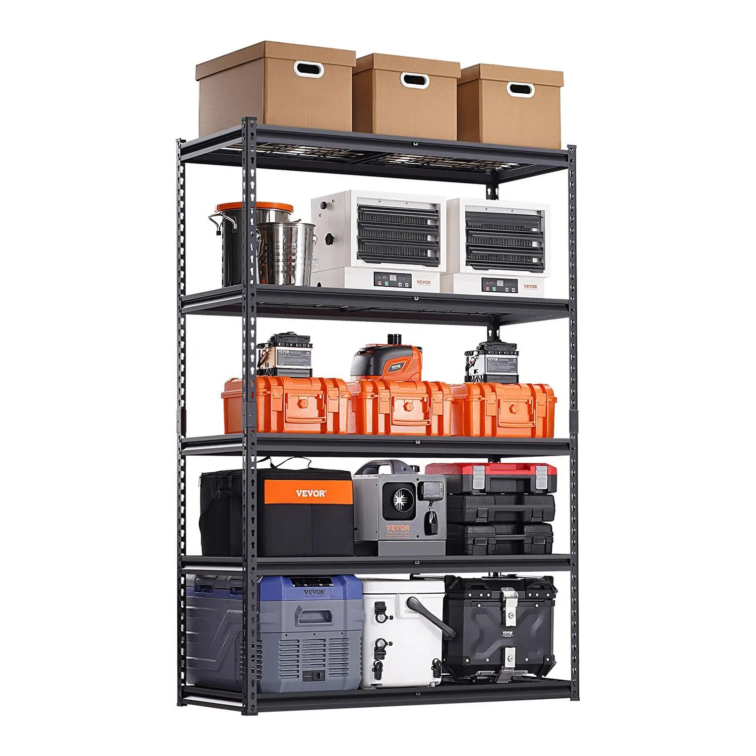 【Summerfinds】VEVOR Sturdy Steel 5-Tier Heavy-Duty Multifunctional Organiser, 3000 lbs Capacity, 20" D x 48" W x 72" H Adjustable, Easy Installation, Open Display Shelf Garage & Kitchen Storage Rack