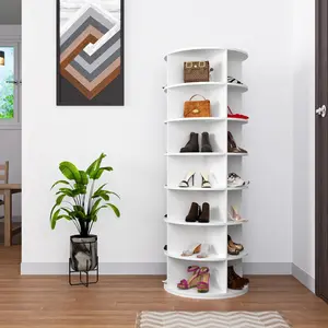 7 Tier Rotating Shoe Rack Tower, Spinning Shoe Display, 360 Shoe Rack Storage Round Carousel, Vertical Handbag Rotate Shoes Closet Organization, Gift for Mother's day (WHITE)