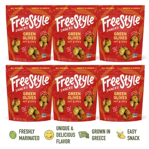 Freestyle Snacks - Pitted Olive Snacks - 6 bags - Hot & Spicy - Kickin' flavor - All Natural - Made in Greece - Easy Snack Food Instant