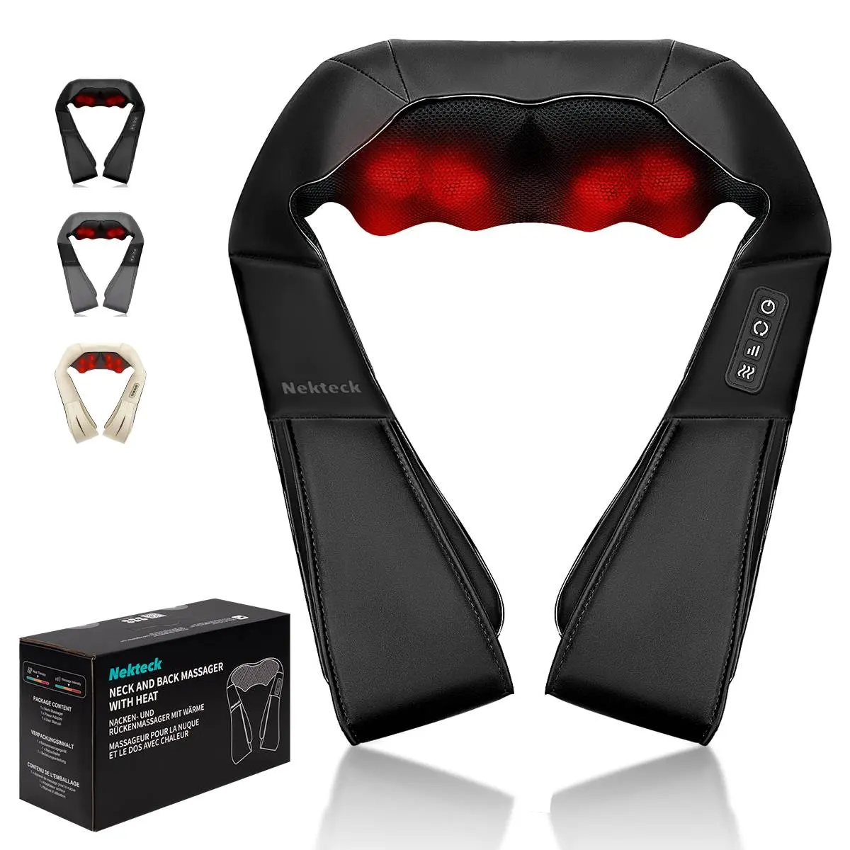 Shiatsu Neck and Back Massager with Soothing Heat, Ergonomic 8 Deep-Kneading Massage Nodes with Heat Electric Shiatsu Back Massager for Neck Shoulder & Body Muscle Relief Portable 12V DC Power Supply - Black Shiatsu Neck and Back Massager with Soothing Heat, Ergonomic 8 Deep-Kneading Massage Nodes with Heat Electric Shiatsu Back Massager for Neck Shoulder & Body Muscle Relief Portable 12V DC Power Supply - Black