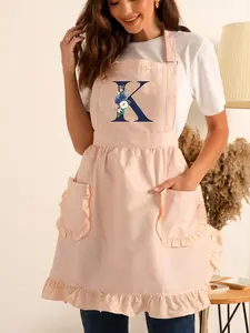 Personalized Initial Apron, Custom Letter Monogram Apron, Gift For Her, Gift For Mom, Ruffled Apron, Aprons For Women, Cute Kitchen Apron