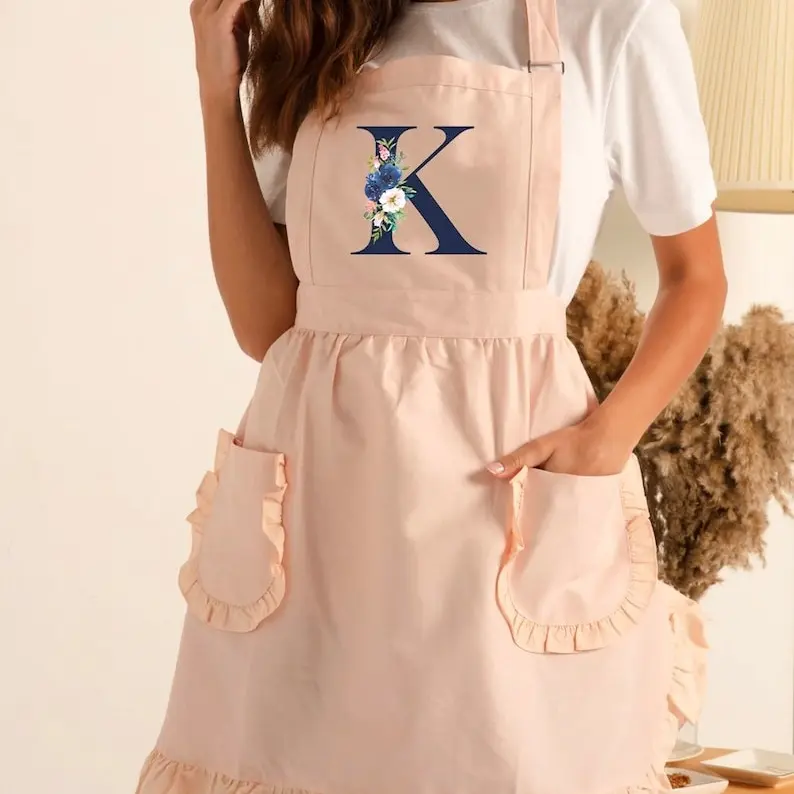 Personalized Initial Apron, Custom Letter Monogram Apron, Gift For Her, Gift For Mom, Ruffled Apron, Aprons For Women, Cute Kitchen Apron