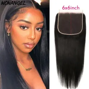 Wowangel 6x6 7x7 Skinlike Real HD Lace Closure Only 0.10mm Thin Invisible Swiss HD Lace Straight Human Hair Closure Pre Plucked Hairline Bleached Knots 22 Inch