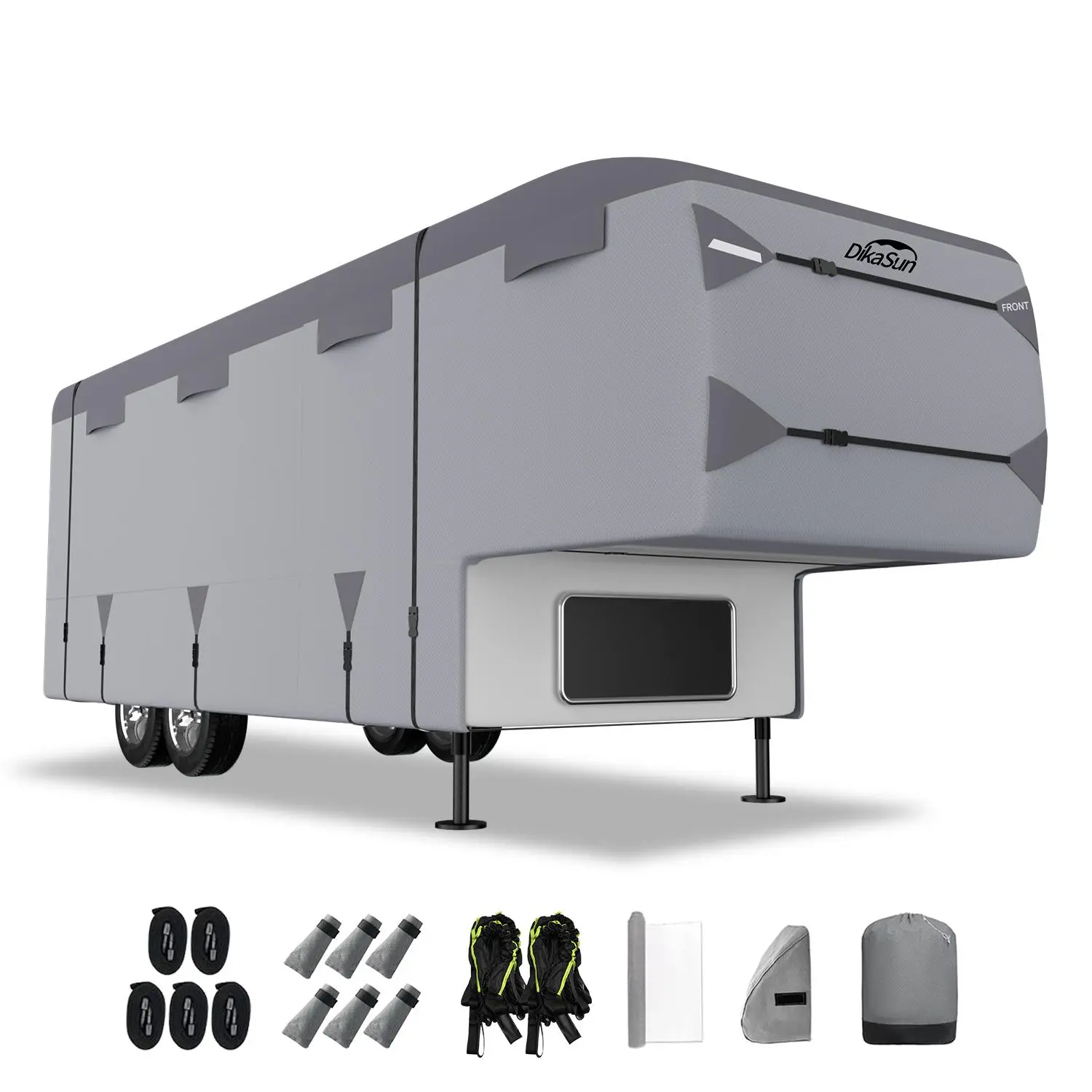 7-Ply Heavy Duty 5th Wheel RV Cover, Strap Fastened, Windproof, Waterproof, Breathable, Adjustable Motorhome Cover with UV Protection & Winter Protection for Toy Haulers, Includes RV Skirting, Heavy Duty Covers, Motorhome Covers