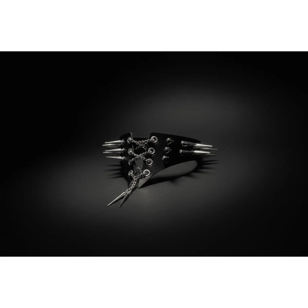 Black Leather Spiked Choker – Adjustable Gothic Punk Collar, 16.93" Max, Adjustable Buckles