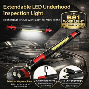 Super Bright LED Work Light for Car Repair, Magnetic Work Lamp with Hook, 3 Lighting Modes, Under Hood & Garage Inspection Light, Durable ABS Auto Maintenance Flashlight