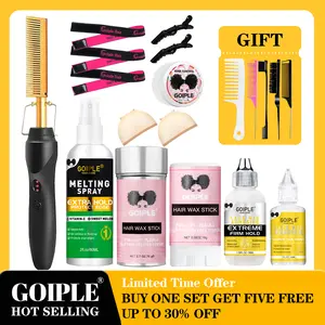Electric Hot Comb Hair Straightener for Natural Black Hair and Wigs - Curling Iron, Wig Glue, and Wax Stick Kit Salon Gift Styling Set Thermal Brush