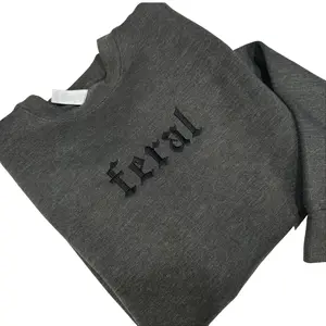 Feral Embroidered Crewneck Unisex Sweatshirt Casual Clothing Embroidery Long Sleeves Piece Chic Fitted Style