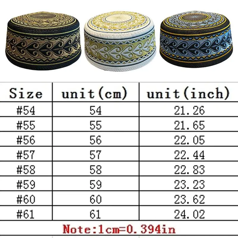 55-60 New Muslim Men Prayer Hat Cotton Embroidery Saudi Arabia Islamic Hat Muslim Turban Jewish Cap Men Headscarf Clothing