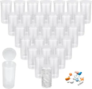 100Pcs Empty Prescription Vial, 13 Dram Pill, Waterproof Airtight Joint Pill with Pop Top Caps Medicine Container for Pills, Crafts, Candy, Supplements and More