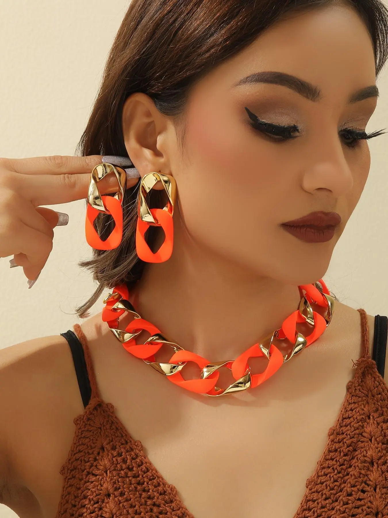 Women's Elegant Colorblock Jewelry Set, Fashionable Jewelry Set, Fashion Jewelry for Party, Daily Clothing Decor, Trendy All-match & Exquisite Jewelry for Birthday Gift, Necklaces, Matching Jewelry Set