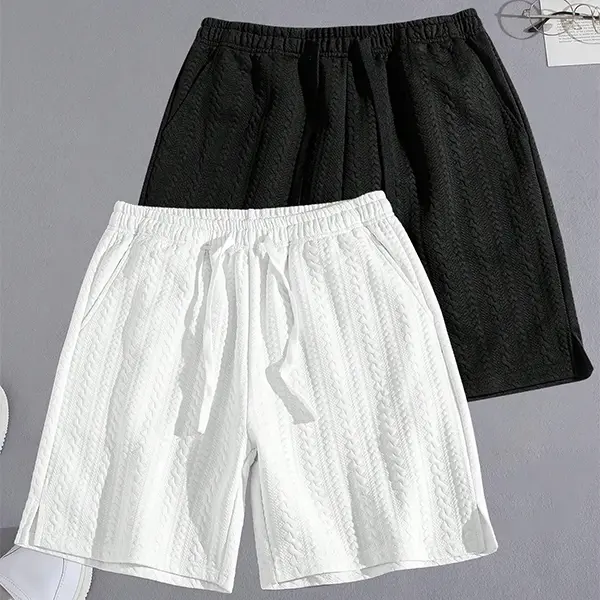 Men's Solid Color Jacquard Drawstring Waist Shorts, Regular Fit Casual Comfy Breathable Shorts for Summer, Men's Bottoms for Daily Wear
