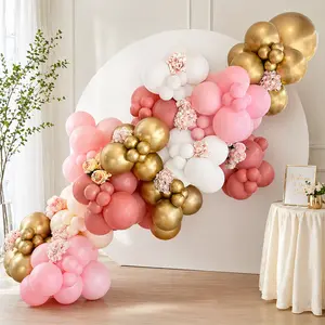 140-Pc Blush Pastel Pink, Peach, Gold, Beige & White Latex Balloon Garland Arch Set - Festive Home Party Supplies for Girls' Birthday, Baby Shower