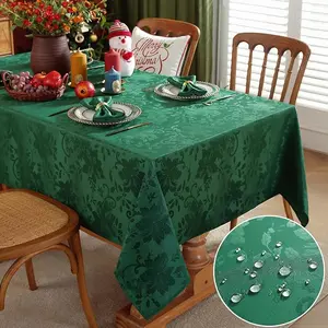 SASTYBALE Christmas Tablecloth Rectangle, Green/Red Poinsettia Jacquard Tablecloths Spillproof Wrinkle Free Damask Fabric Table Cover for Winter, Xmas & New Year Gathering Decor Ornaments Decoration