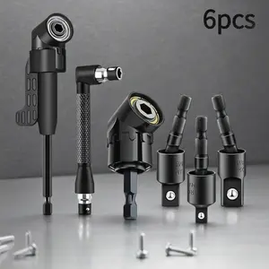 Right-Angle Drill Bit Accessory Set(6pcs), Including 3x 360 °   Rotatable 1/4", 3/8" & 1/2" Impact-Grade Socket Adapters, 2x 105 °   Hex Shank Angle Adapters & 90 °   Right-Angle Drill Bit, Heavy-Duty Tool Kit Cordless Tool Battery