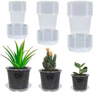 30 Pack 3/4/5 Inch Clear  Pots with Drainage and 30 Pack  Saucers,  Pots for  Transparent Potting Containers for  Seeding Starter Pot (Clear, 3/4/5 Inch)