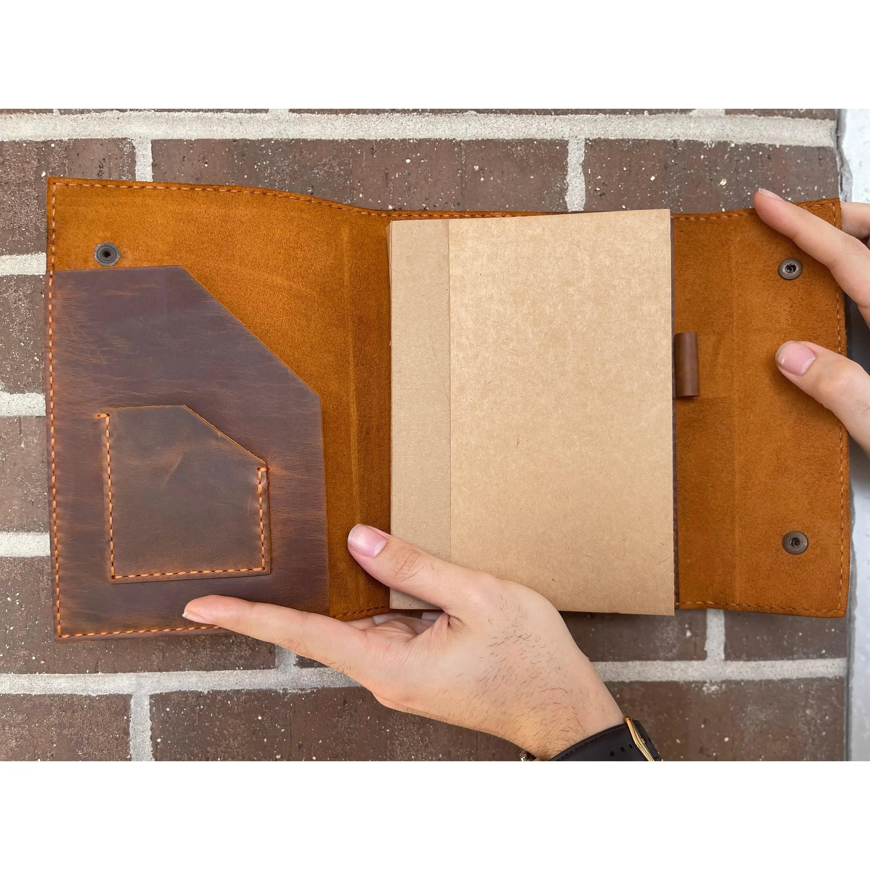 Customized Genuine Leather A5 Size Journal Cover (8.3x5.8 in) - 100% Hand-Stitched, Distressed Look, Secure Snaps, Refillable (120 Sheets/240 Pages), Multi-Function Holder (Pen, Card, Business Card), Office Stationery Accessory, Mother's Day Gift Option