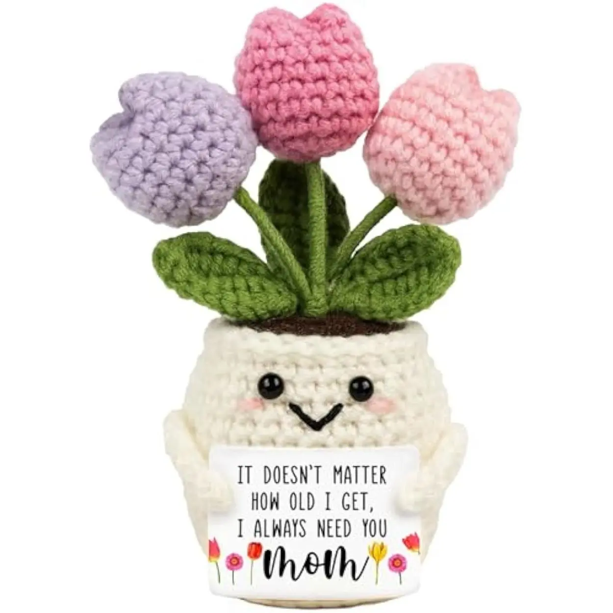 1pc Hand-Knitted Artificial Simulation Potted Plant, Crocheted Yarn Artificial Flower Decoration, Suitable for Mother's Day, Anniversaries, Birthdays, and as a Home or Office Desk Decoration for Mom ﻿