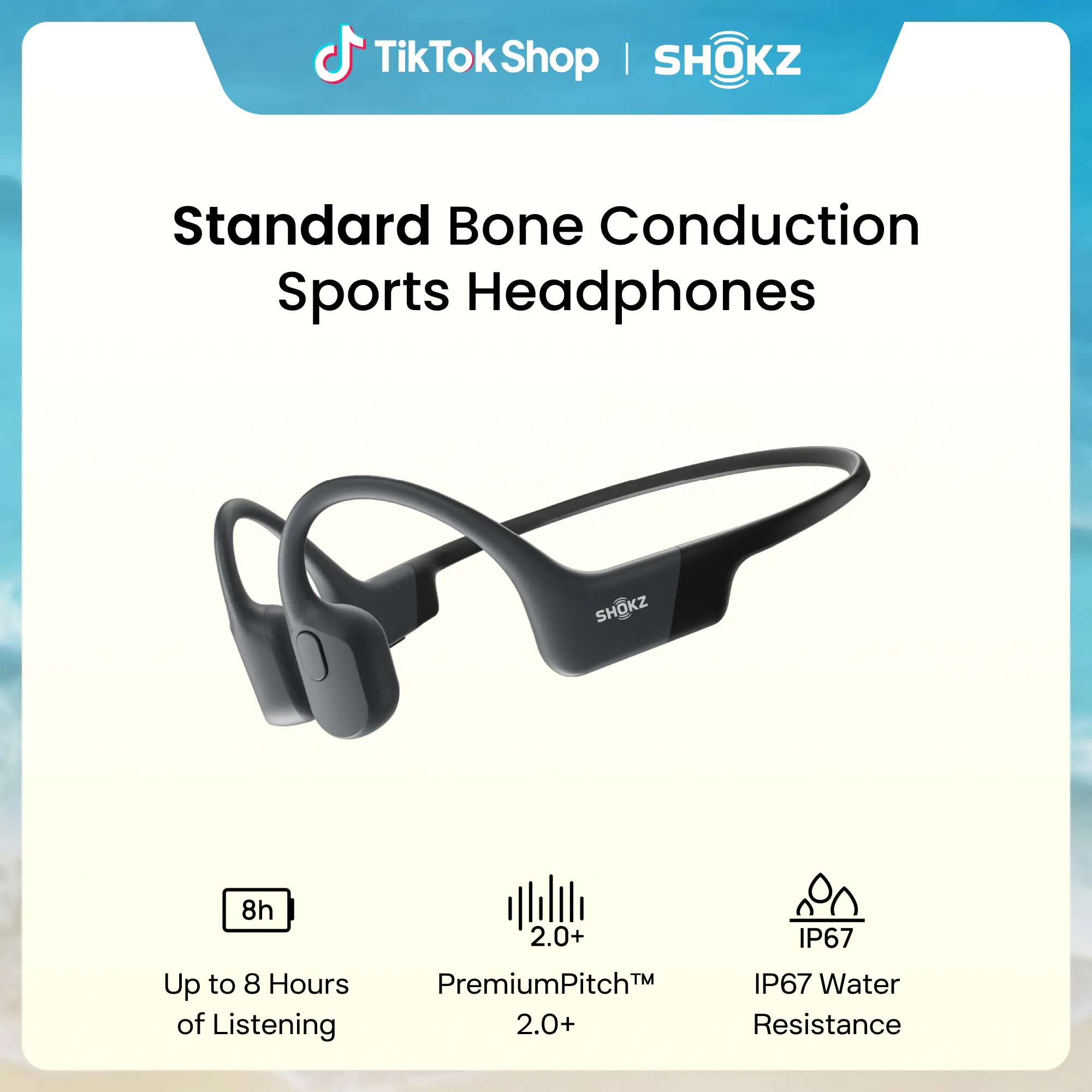 SHOKZ OpenRun - Open-Ear Bluetooth Bone Conduction Sport Headphones, Sweat Resistant Wireless Earphones for Workouts and Running, Built-in Mic