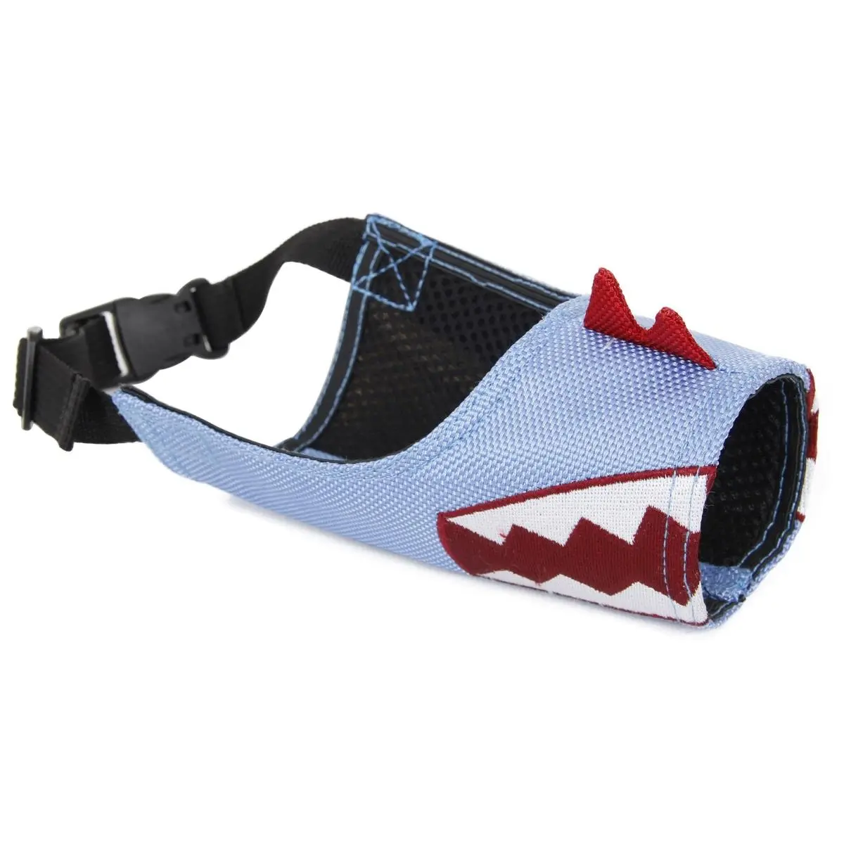 Petlife 212 MAIN Designer Adjustable Strap Nylon Mesh Dog Muzzle - Buckle Closure, Behavior Aids, Bite Control, Fumigation, Playful Animation Design, Blue, Large Size, Playful Design
