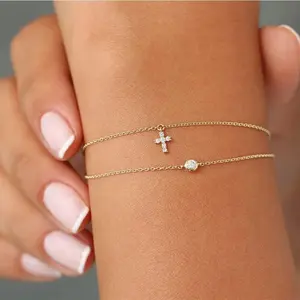 Tewiky Greenish Spring Jewelry Bracelets Cross Easter for Women Dainty Cubic Zirconia Classic Tennis Bracelet Cute Gold Tiny Rope Cuban Figaro Herringbone Chain Link Bracelet Confirmation Gifts for Women,Fashion Items Holiday gifts