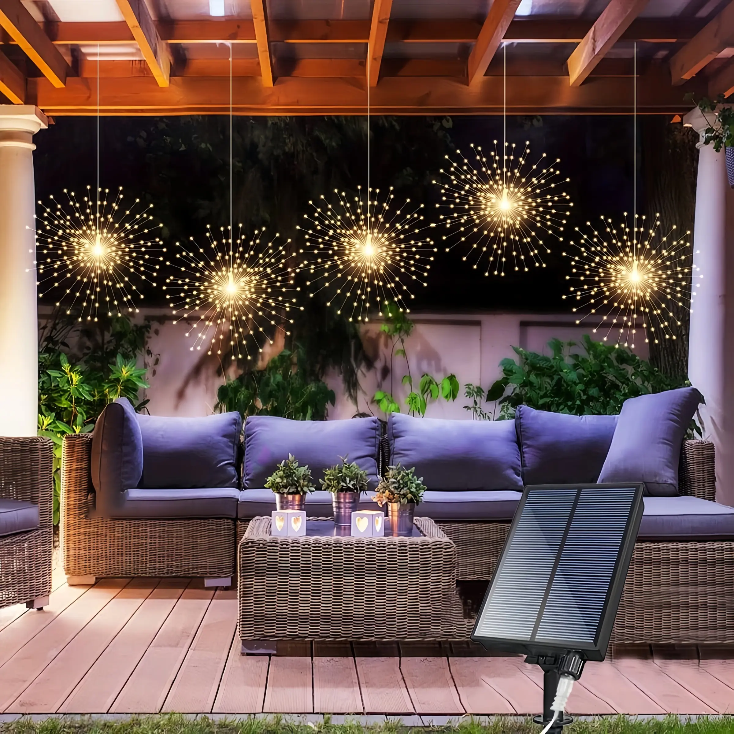 Solar Fireworks Lights Set, LED Starburst Ball Lamps, 8 Adjustable Modes, Hanging Fairy Lights, Copper Wire Sparkle Lights, Solar Patio Lights for Yard Party Tent Christmas, Outdoor Decorative Lights, Decorative Garden Lights, Outdoor Lighting