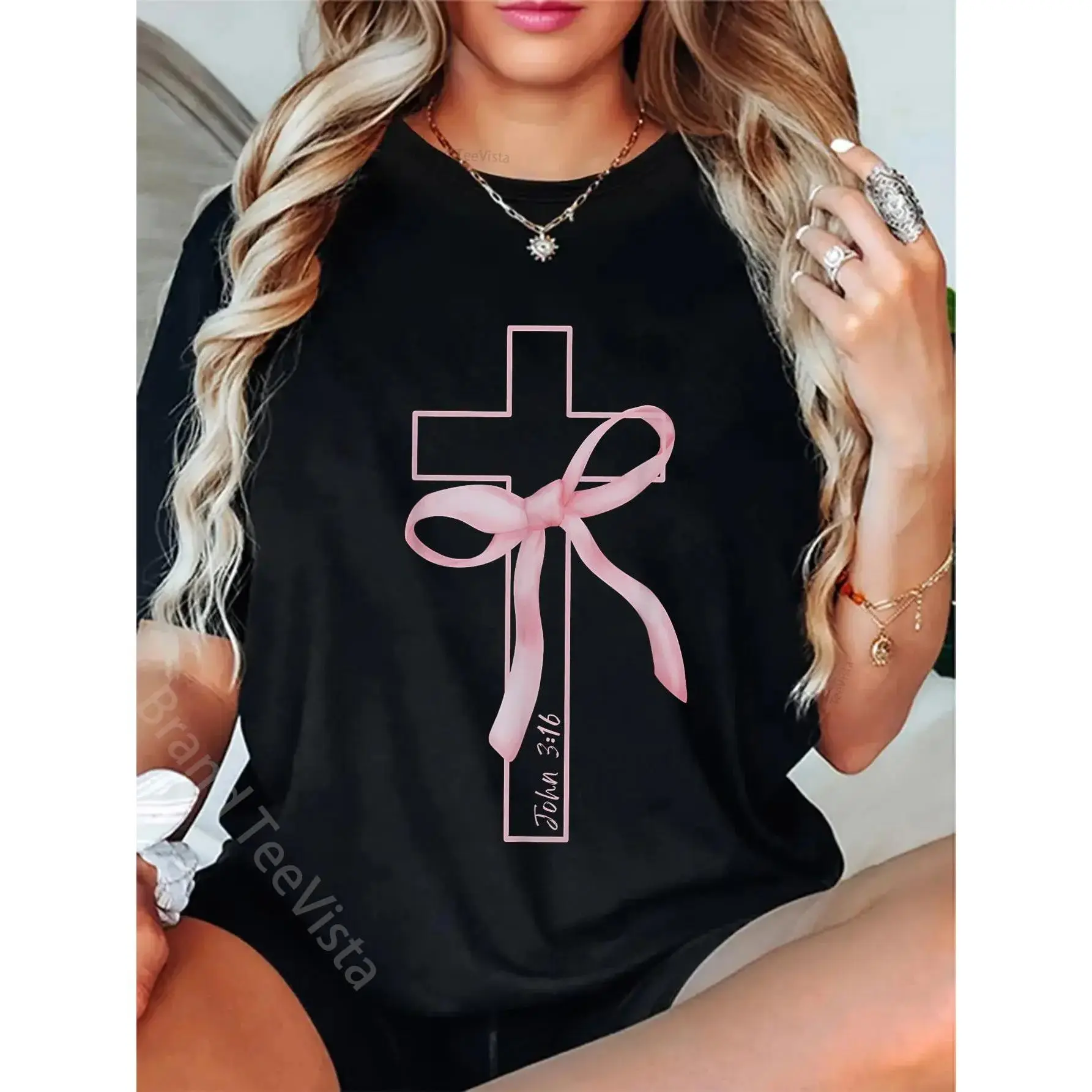 100% Cotton Coquette Christian Pink Bow Cross John 3:16 Bible Verse T-Shirt,Unisex Crewneck T-shirt for Men And Women Grunge Graphic Album 67 funny Rifle Casual Short Sleeve Vintage In Utero Tee Skull Classic Men's Double-Sided Print Anime Need Cigarette