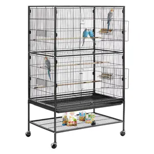 VEVOR Coated Metal Wrought Iron Bird Flight Cage, 31.5x20.5x52in Flat Top & 31.5x20.5x37.6in Options, Large Space, Perches, Slide-Out Tray, Plastic Feeders, Casters for Easy Mobility, Long-Tailed Parakeets - Ideal for Living Room, Balcony