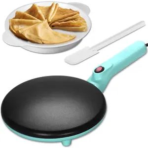 Instant Crepe Maker with Handle, Electric Crepe Maker Machine, Crepera Electrica, 8 Inch Non-stick Cooking Surface, Aqua, Pancake Maker Machine, Mini Pancake Maker