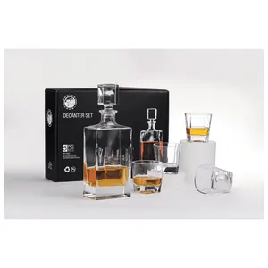 Rectangle Glass Decanter Set w/ Four Glasses