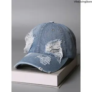 Vintage Washed Denim Baseball Cap - Distressed, Ripped, Unisex Adjustable Hats for Women, Casual Fashion Headwear for Daily Streetwear & All-Season Use