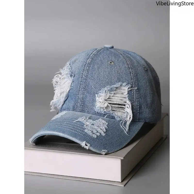 Vintage Washed Denim Baseball Cap - Distressed, Ripped, Unisex Adjustable Hats for Women, Casual Fashion Headwear for Daily Streetwear & All-Season Use