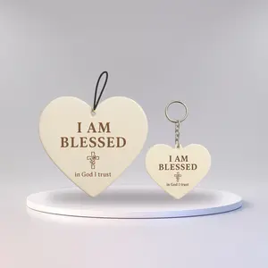 Inspirational Luxury Car Air Freshener & Keychain Bundle –  “Essentials by Mery” Collection for Motivation & Positive Energy (I Am Blessed – Lavender)