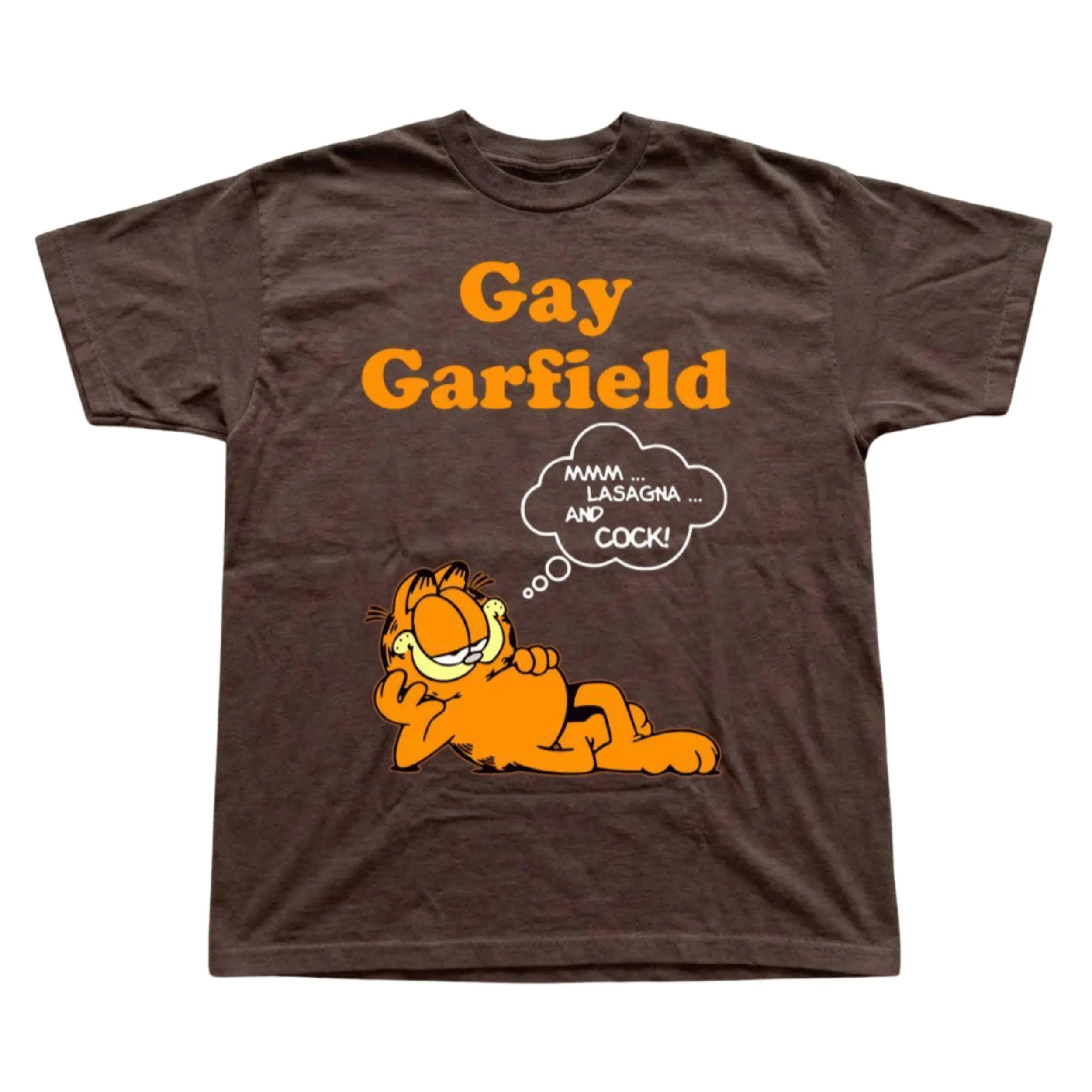 Gildan Men's and Women's T-Shirt, Vintage Gay Garfield Graphic Tee, Bold Parody Cartoon Tee, Gothic Grunge Y2K Emo Scene Amity Affliction Style Clothes Menswear Womenswear Streetwear