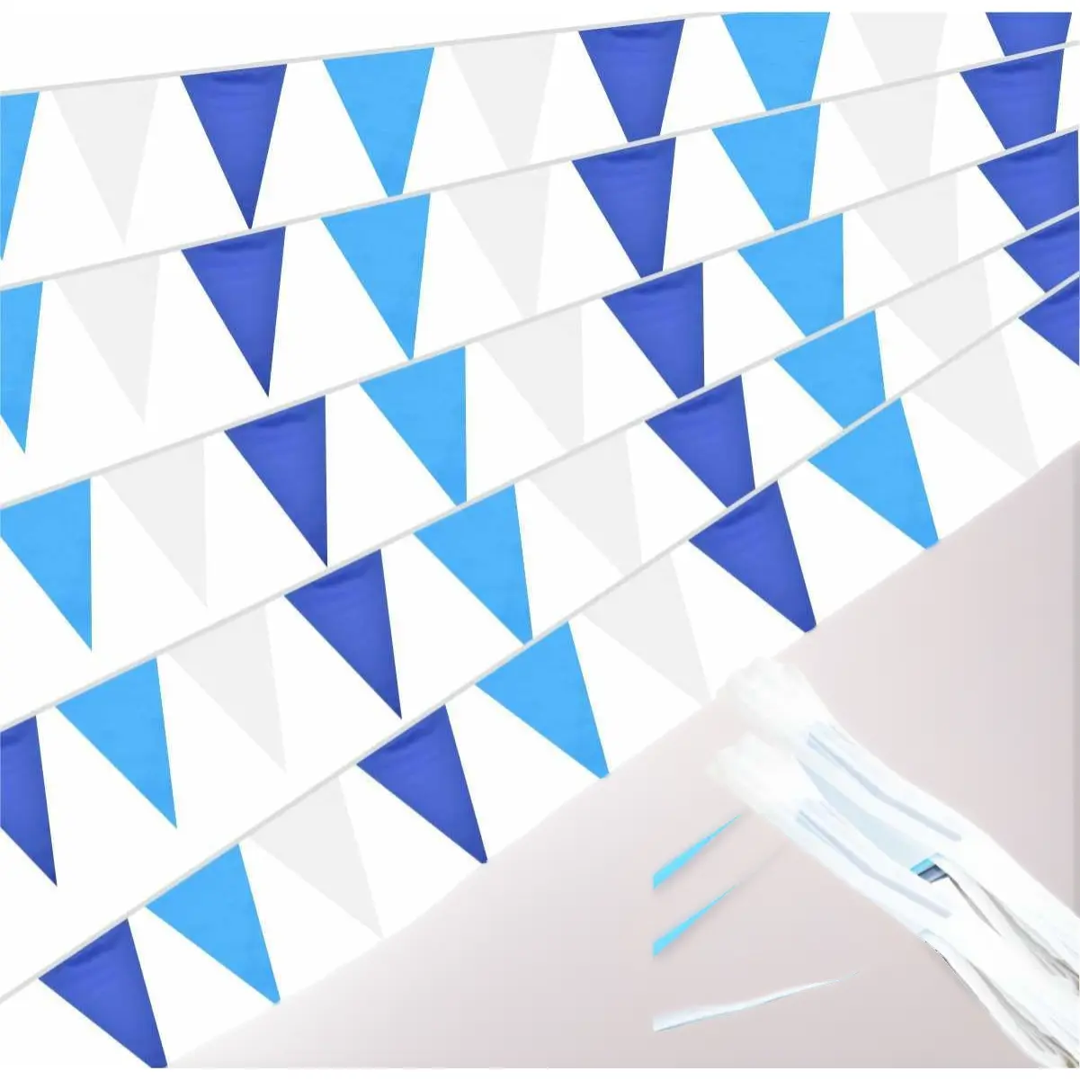 60Pcs Colorful Blue Triangle Pennant Banner Garland - Flag Bunting Decorations for Birthday, Wedding Decorating