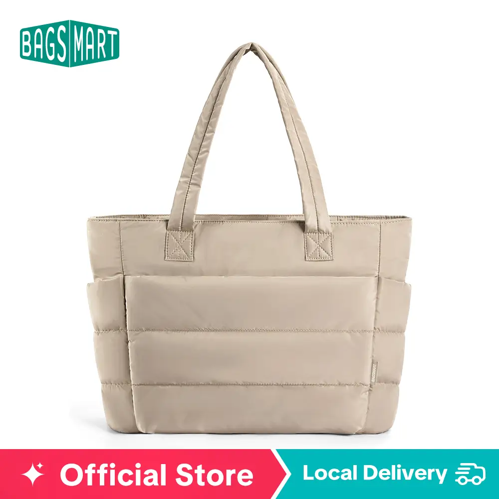 BAGSMART Bubble 20L Puffy Tote Bag for Women Quilted Laptop Shoulder Handbag, Lightweight Work Tote with Multiple Compartments for Travel & Work TikTo