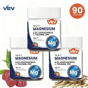 VEV 14-in-1 Magnesium Complex Gummies, Infused with Ashwagandha, L-Theanine, Vitamin D3 & Zinc, Sugar Free Vegan Chewables, Support Relaxation & Overall Wellness, 90 Count Daily Supplement Dietary Fitness