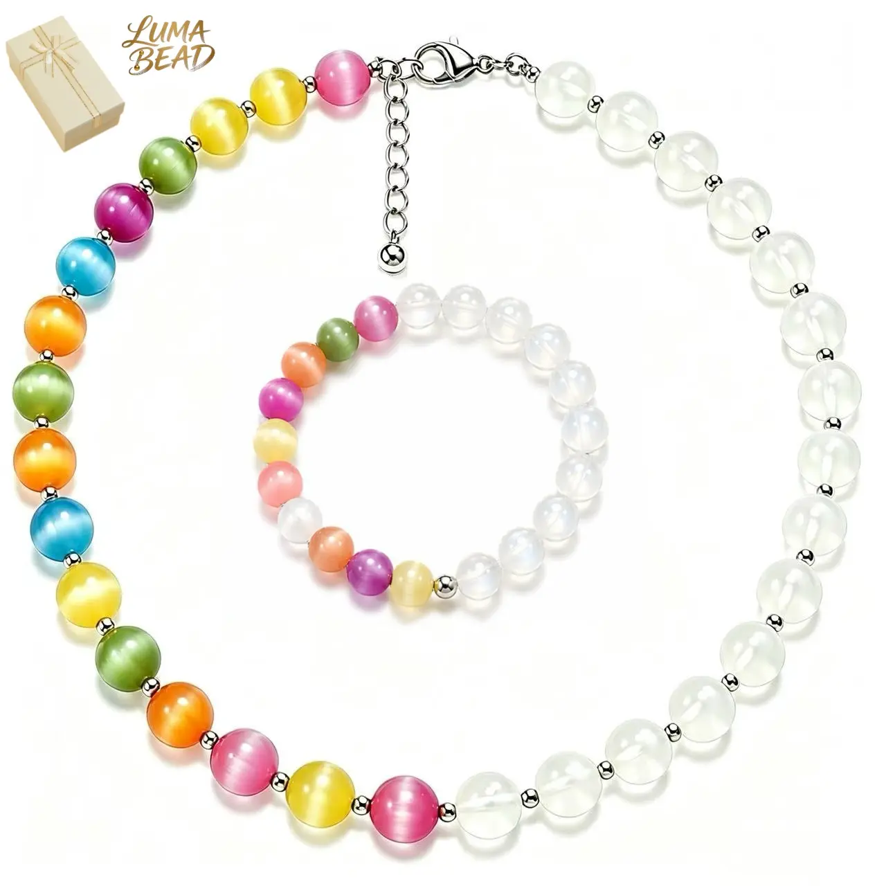 UV Color-Changing Jewelry Set for Women, Rainbow Beaded Dopamine Style Necklace and Bracelet, Adjustable Summer Accessories Gift Set, Accessories Set, Jewelry Gift Set