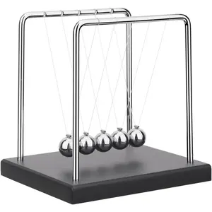 P-SO084    5 Large Beads Newton's Cradle Balance Balls Desk Toys Office Decorations with Black Wooden Base Desk Balance Balls Fun Science Physics Toys for Office/Bedroom/Living Room