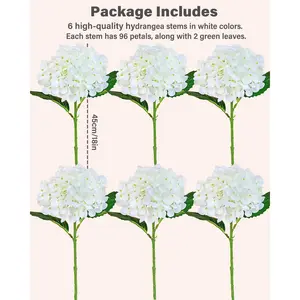 6PCS Premium White Hydrangea Artificial Flowers Bouquets, Ivory Silk Hydrangea Flowers Heads with Stems, Fake Hydrangeas Flowers Arrangement, Faux Hydrangea Decor for Home Wedding Party Baby Shower Decorative Fruit
