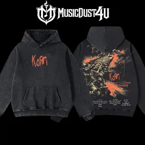 MusicDust4U Korn - Follow the Leader (25th Anniversary Edition) Hoodie 100% Premium Cotton 230gsm Washed Unisex Classic Fit Menswear Comfortable