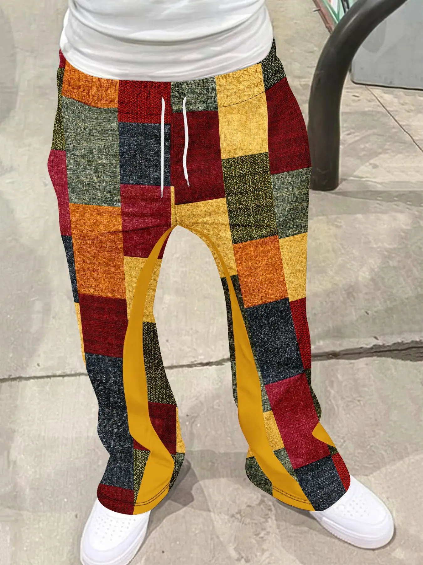 Men's Casual Flared Leg Pants, Casual Trousers, Street Fashion Streetwear Ethnic Print, Elastic Waist Drawstring, Y2K Style, All Seasons, Summer & Spring Wear